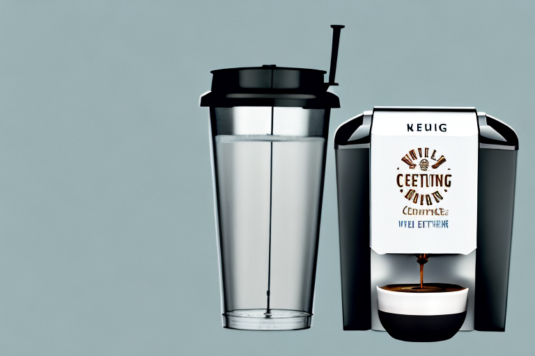 A keurig slim + iced coffee maker with a glass of iced coffee