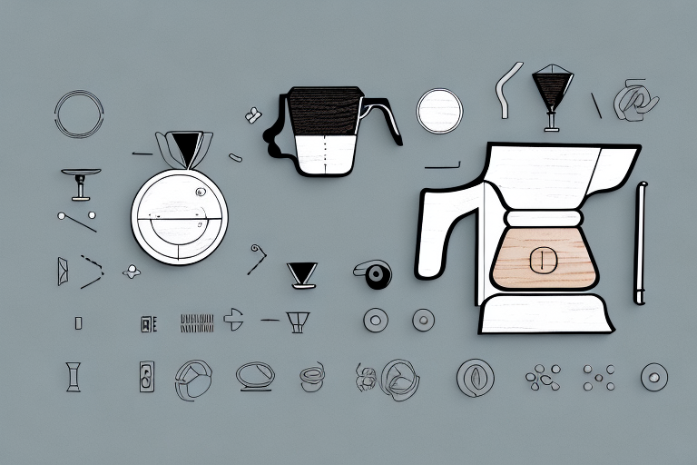 A wooden toy coffee maker with its components