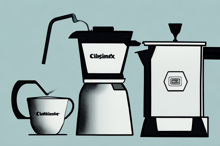 A cuisinart coffee maker with four cups beside it
