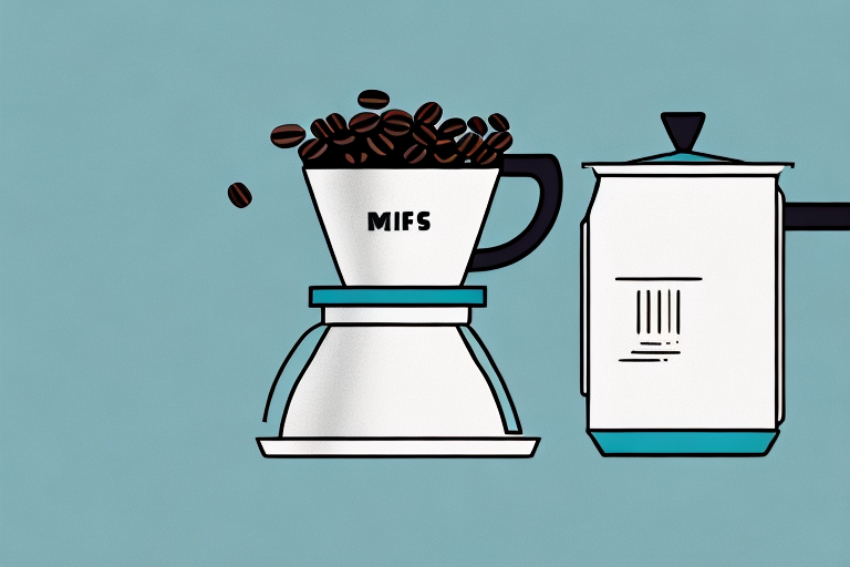 A 10cup coffee maker with a steaming cup of coffee sitting on top