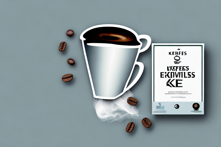 A keurig k-express essentials single serve k-cup pod coffee maker with a steaming cup of coffee beside it