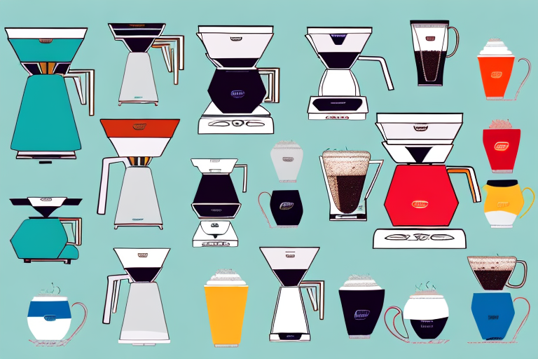 A coffee maker with a variety of bright colors