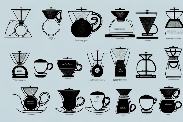 A tea/coffee maker with its various components and features