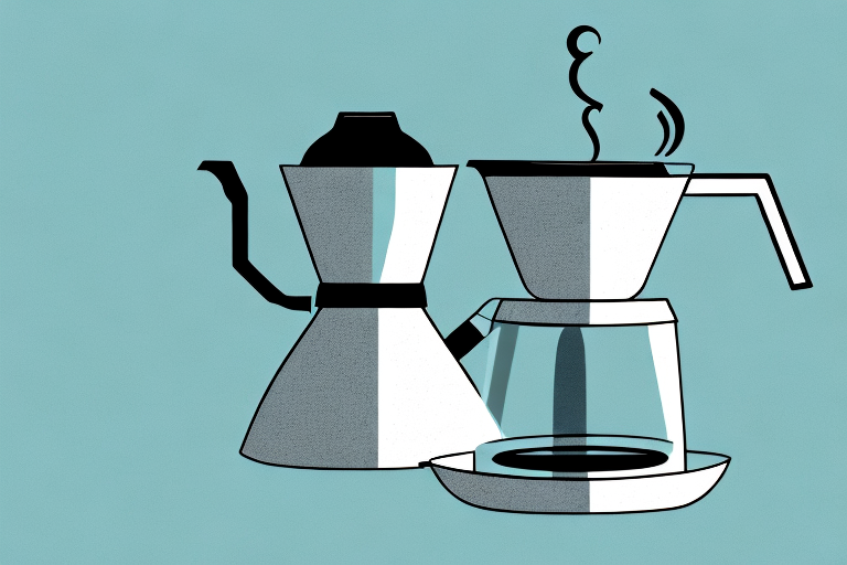 A four-cup coffee maker with steam rising from the spout