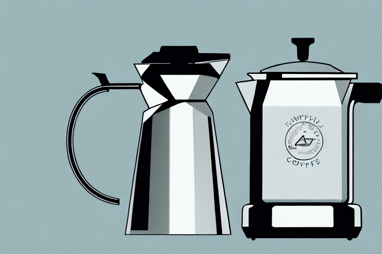 A stainless steel coffee maker with a carafe and a coffee pot