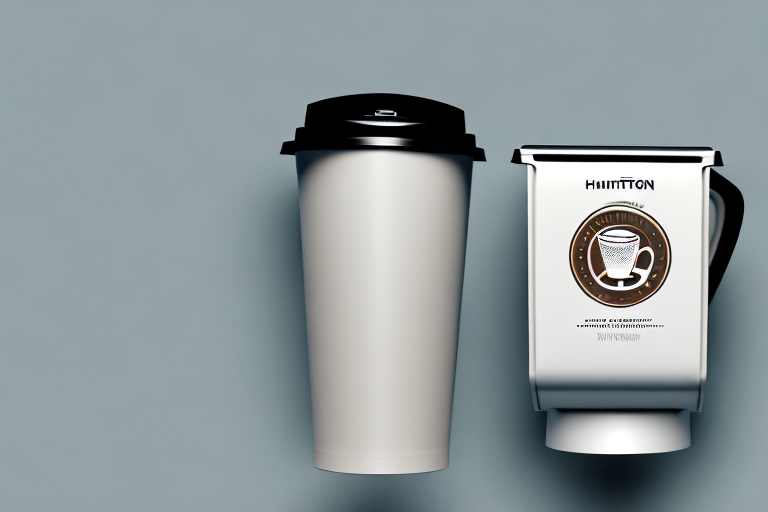 A hamilton beach flexbrew single serve k-cup coffee maker with a steaming cup of coffee