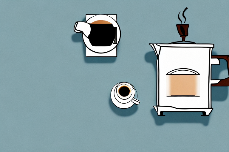 A coffee maker with a steaming cup of coffee beside it