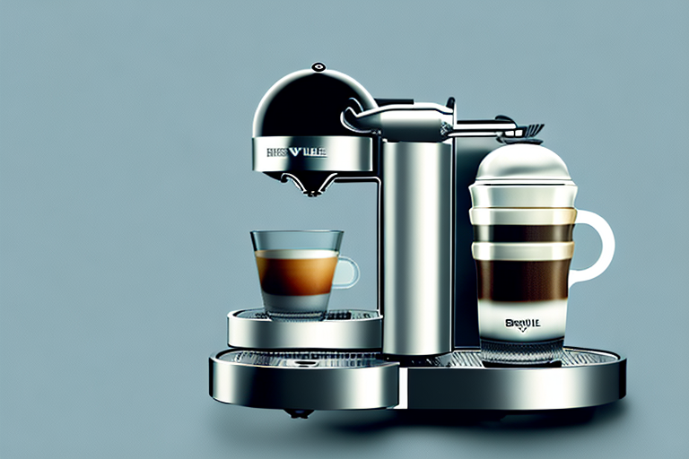 A chrome-colored nespresso® machine by breville® vertuo coffee and espresso maker bundle