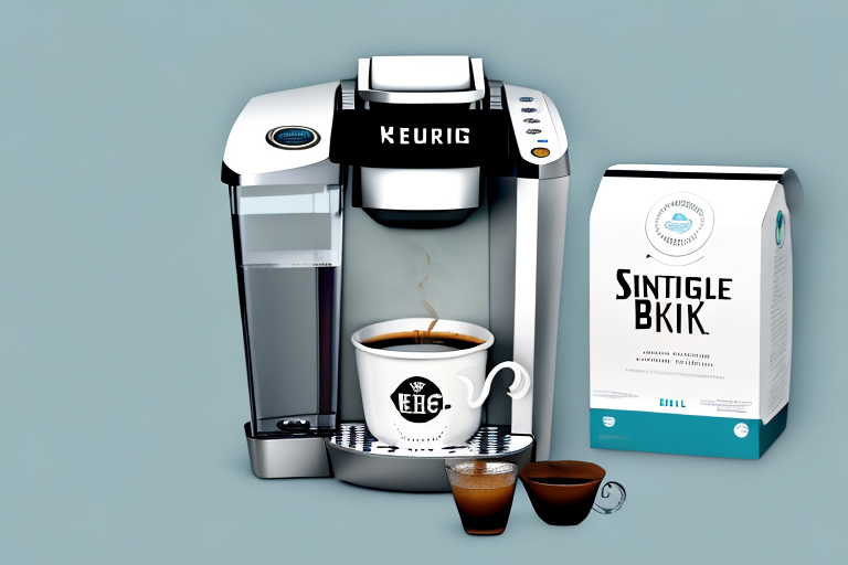 A keurig k-slim + iced single serve coffee maker in a store setting