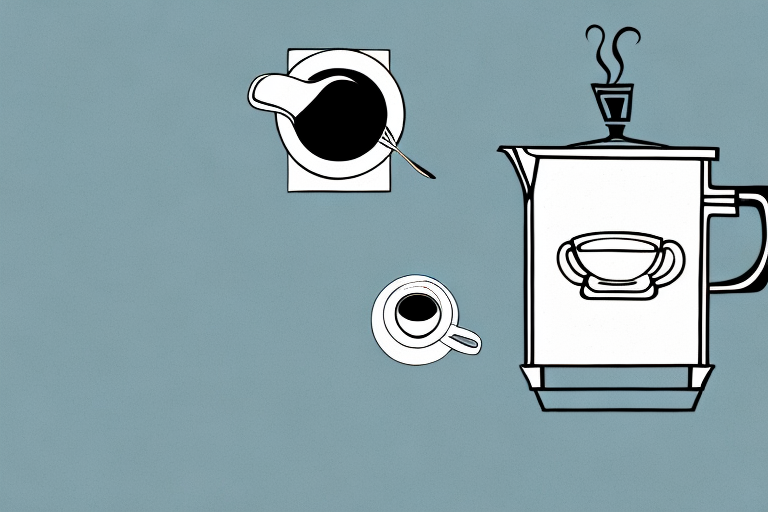 A single-serve coffee maker with a steaming cup of coffee beside it